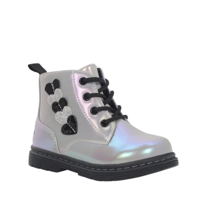 Lumberjack Ανατομικό Μποτάκι Μπεμπέ Για Κορίτσι Ασημί Ιριδίζον Με Καρδούλες