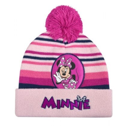Stamion Σκουφάκι Ριγέ Για Κορίτσι Disney Minnie Mouse Με Pom Pom Ρόζ