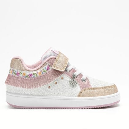 Lelli Kelly Ανατομικό Sneaker Frangetta Mix Για Κορίτσι Λευκό Με Φωτάκια Και Glitter