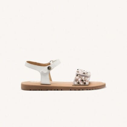 Gioseppo Δερμάτινo Ανατομικό Πέδιλο Για Κορίτσι Λευκό Με Χάντρες