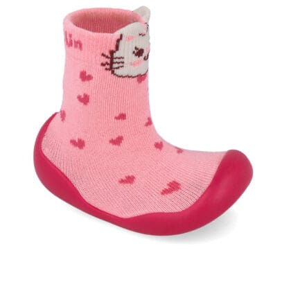 Garvalin Ανατομικό Βρεφικό Παπουτσάκι Για Κορίτσι Ρόζ Με Γατάκι