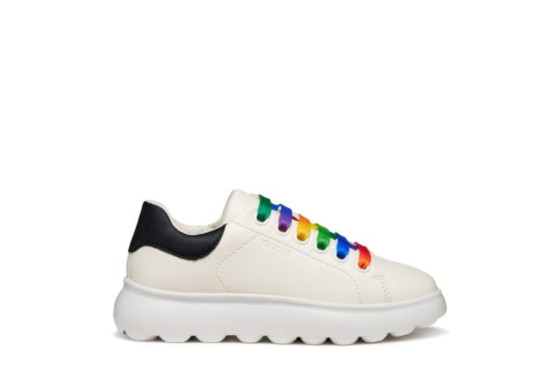 Geox Δερμάτινο Ανατομικό Sneaker Για Κορίτσι Λευκό Με Πολύχρωμα Κορδόνια