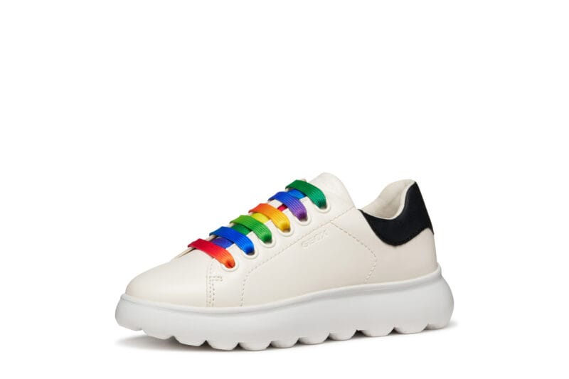 Geox Δερμάτινο Ανατομικό Sneaker Για Κορίτσι Λευκό Με Πολύχρωμα Κορδόνια - Image 3