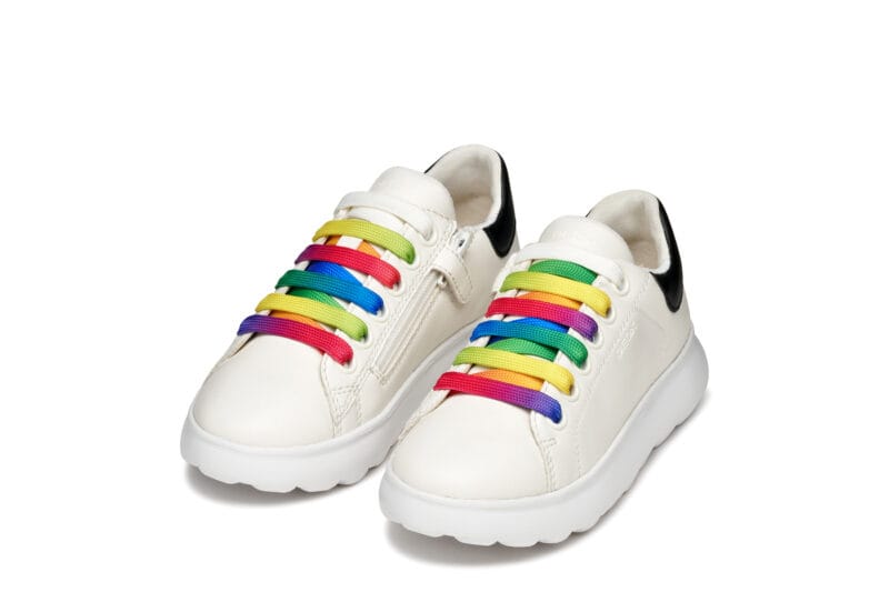 Geox Δερμάτινο Ανατομικό Sneaker Για Κορίτσι Λευκό Με Πολύχρωμα Κορδόνια - Image 6