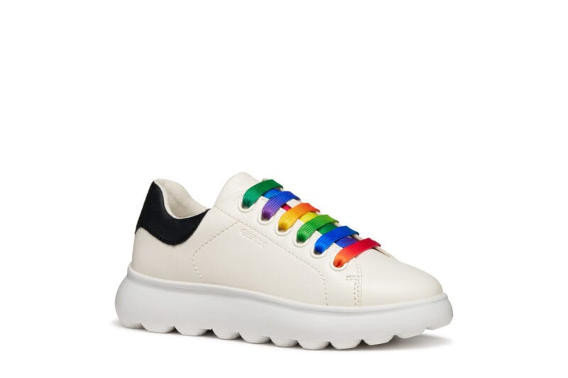 Geox Δερμάτινο Ανατομικό Sneaker Για Κορίτσι Λευκό Με Πολύχρωμα Κορδόνια - Image 2