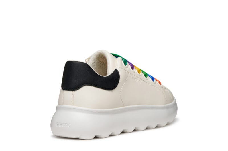 Geox Δερμάτινο Ανατομικό Sneaker Για Κορίτσι Λευκό Με Πολύχρωμα Κορδόνια - Image 4
