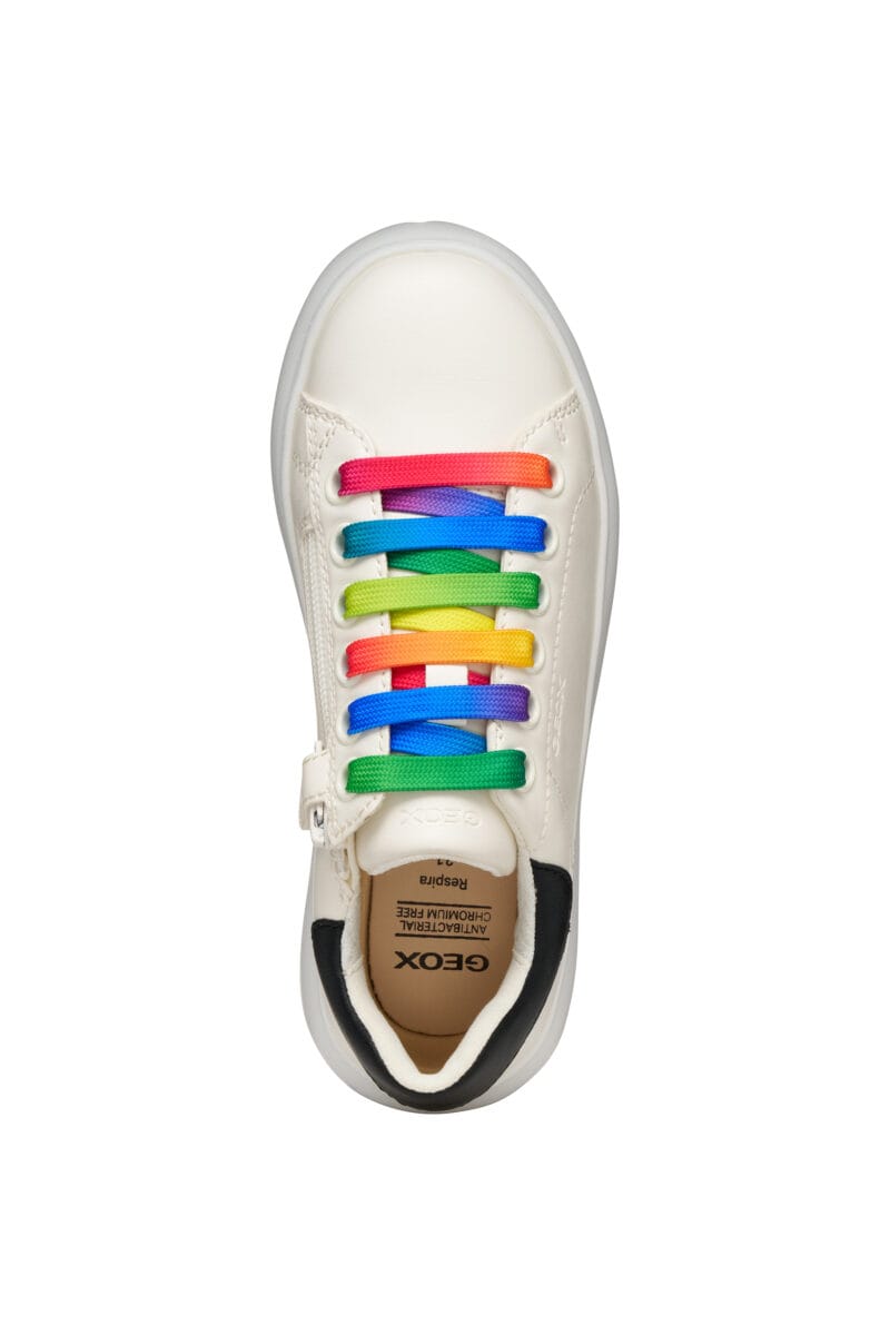 Geox Δερμάτινο Ανατομικό Sneaker Για Κορίτσι Λευκό Με Πολύχρωμα Κορδόνια - Image 8