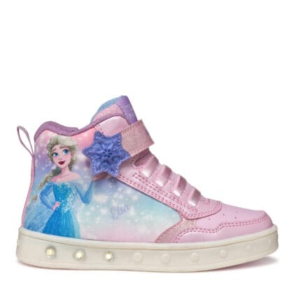Geox Δερμάτινο Ανατομικό Μποτάκι Για Κορίτσι Frozen Ρόζ Με Φωτάκια