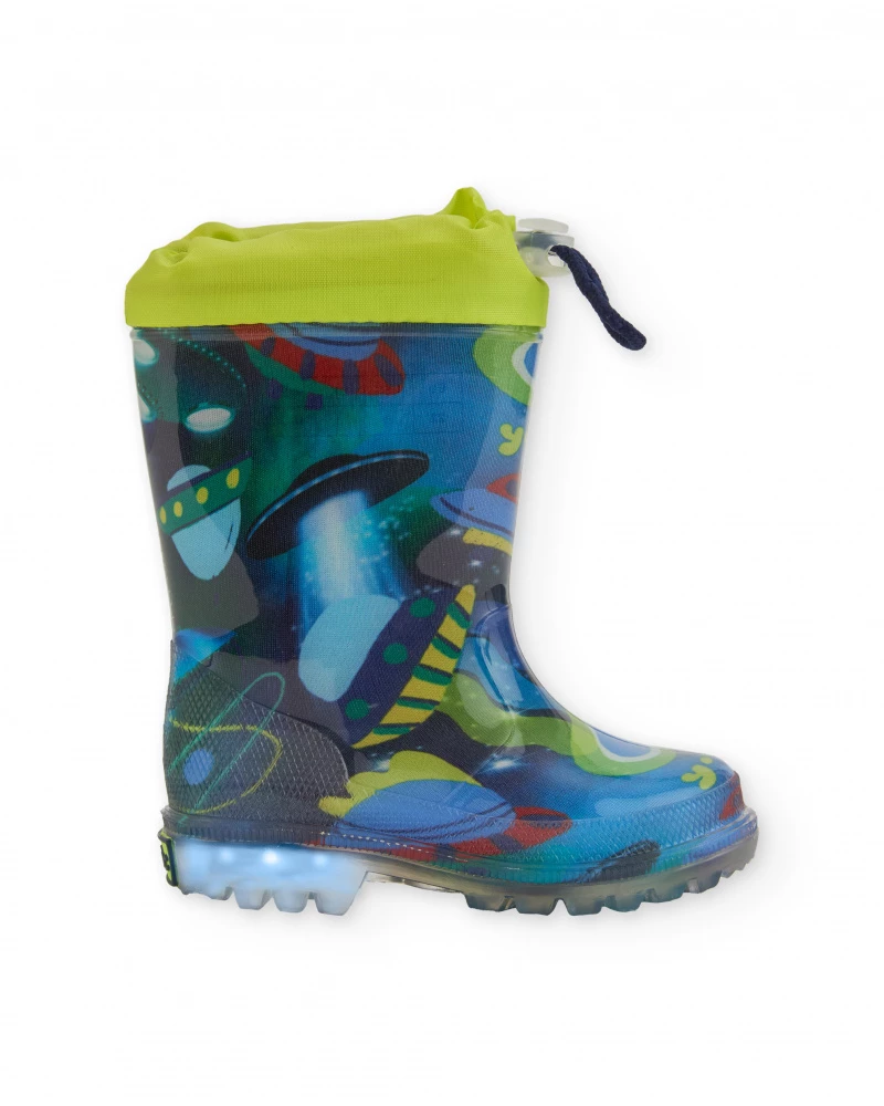 Tuc Tuc Παιδικές Γαλότσες Για Αγόρι Μπλε Με Σχέδια Και Φωτάκια