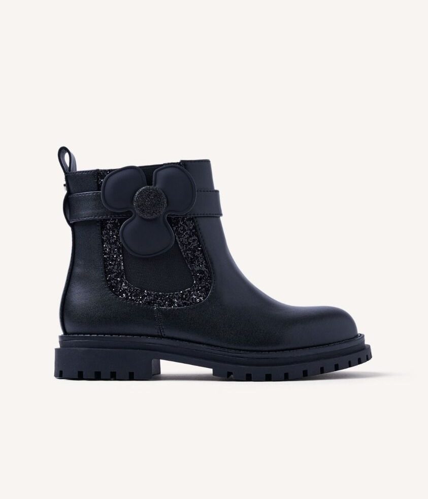 Gioseppo Ανατομικό Μποτάκι Για Κορίτσι Μαύρο Με Λουλούδι Και Glitter