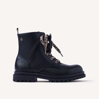 Gioseppo Ανατομικό Μποτάκι Για Κορίτσι Μαύρο Με Leopard Κορδόνια