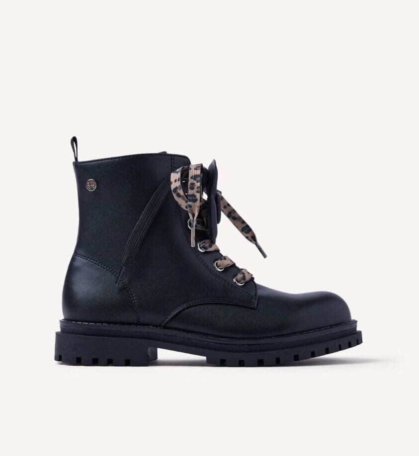 Gioseppo Ανατομικό Μποτάκι Για Κορίτσι Μαύρο Με Leopard Κορδόνια