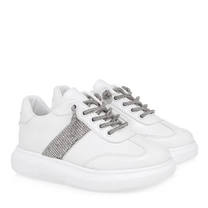 Renato Garini Ανατομικό Sneaker Για Κορίτσι Λευκό Με Glitter Κορδόνια