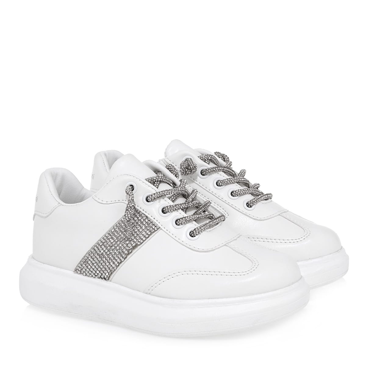 Renato Garini Ανατομικό Sneaker Για Κορίτσι Λευκό Με Glitter Κορδόνια