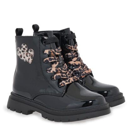 Exe Kids Ανατομικό Μποτάκι Για Κορίτσι Μαύρο Λουστρίνι Με Leopard