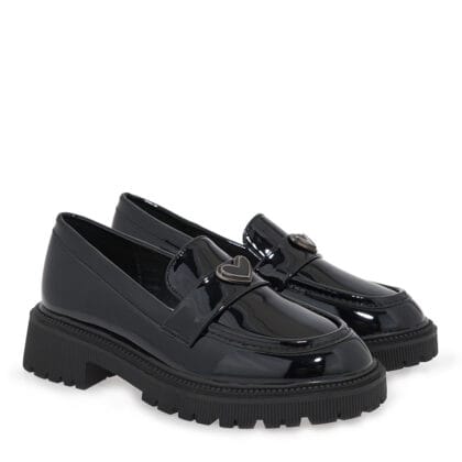 Exe Kids Ανατομικό Loafers Για Κορίτσι Μαύρο Λουστρίνι Με Καρδούλα
