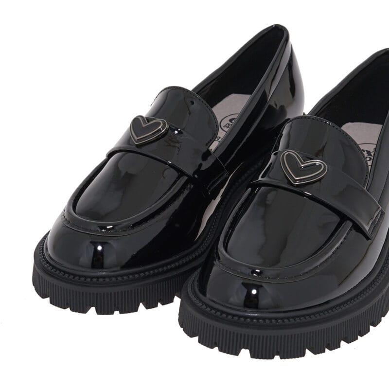 Exe Kids Ανατομικό Loafers Για Κορίτσι Μαύρο Λουστρίνι Με Καρδούλα - Image 4
