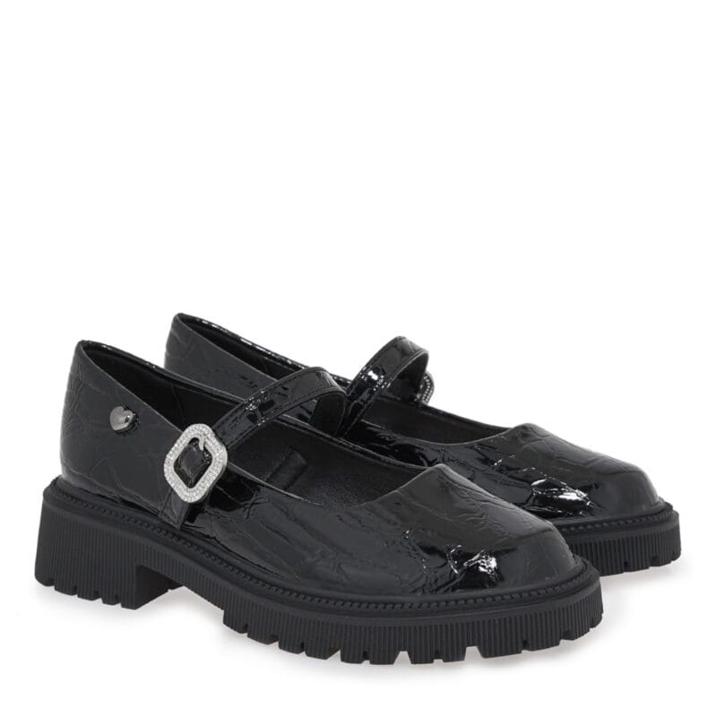 Exe Kids Ανατομική Μπαλαρίνα Loafers Για Κορίτσι Μαύρο Κροκό Λουστρίνι