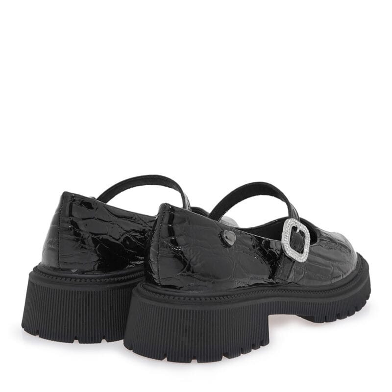 Exe Kids Ανατομική Μπαλαρίνα Loafers Για Κορίτσι Μαύρο Κροκό Λουστρίνι - Image 3