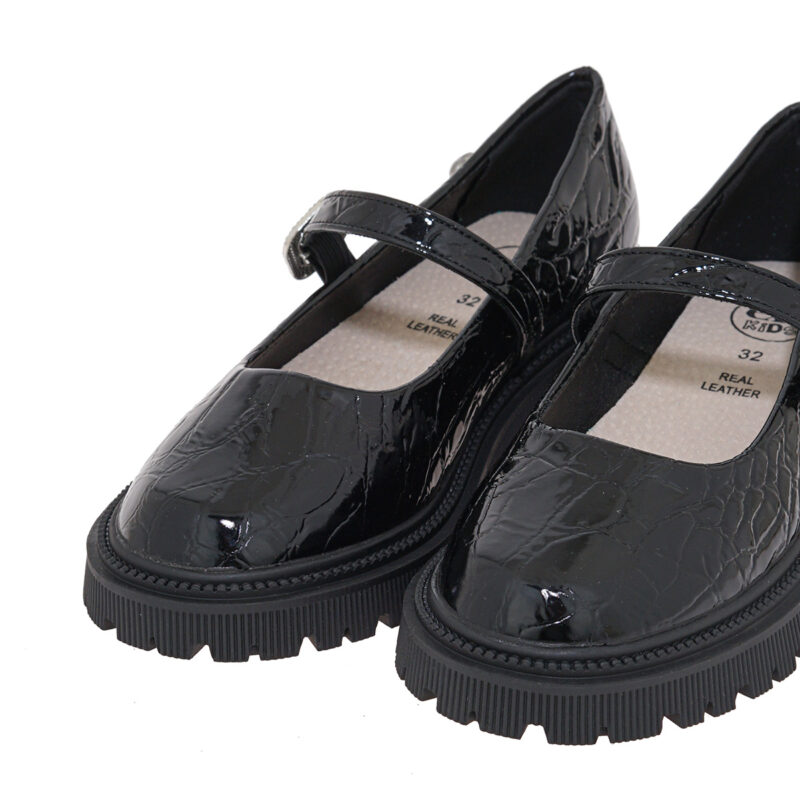 Exe Kids Ανατομική Μπαλαρίνα Loafers Για Κορίτσι Μαύρο Κροκό Λουστρίνι - Image 4