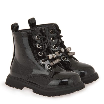 Exe Kids Ανατομικό Μποτάκι Για Κορίτσι Μαύρο Λουστρίνι Με Glitter