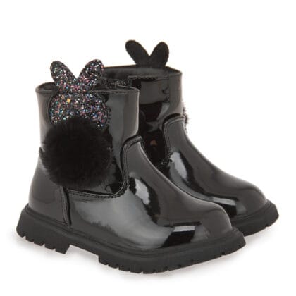 Exe Kids Ανατομικό Μποτάκι Για Κορίτσι Μαύρο Λουστρίνι Με Λαγουδάκι Glitter