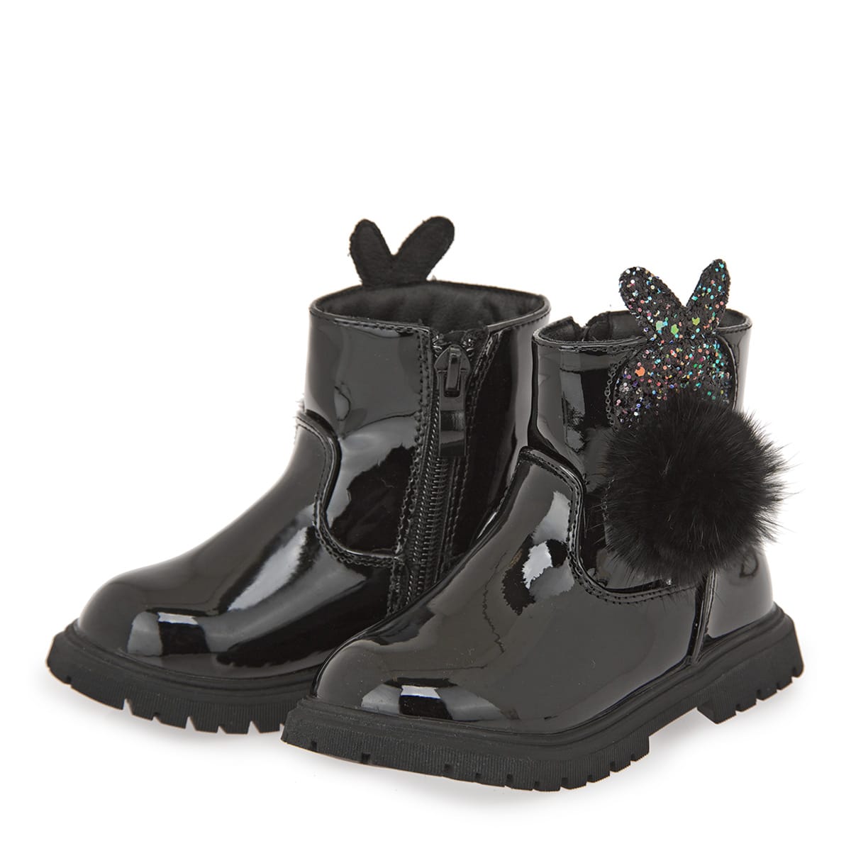 Exe Kids Ανατομικό Μποτάκι Για Κορίτσι Μαύρο Λουστρίνι Με Λαγουδάκι Glitter - Image 3