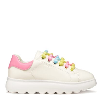 Geox Ανατομικό Sneaker Για Κορίτσι Λευκό/Ρόζ Με Πολύχρωμα Κορδόνια
