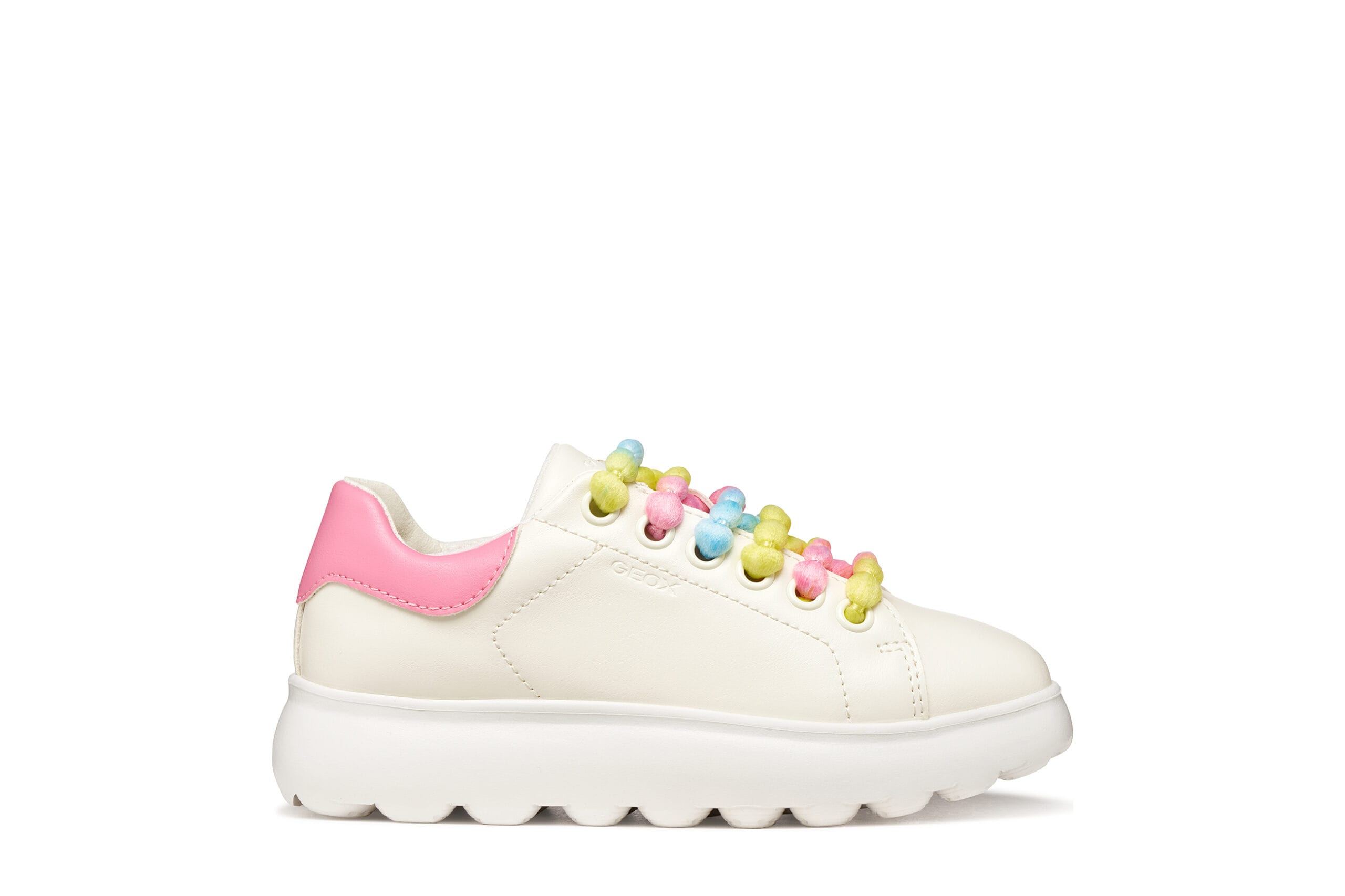 Geox Ανατομικό Sneaker Για Κορίτσι Λευκό/Ρόζ Με Πολύχρωμα Κορδόνια