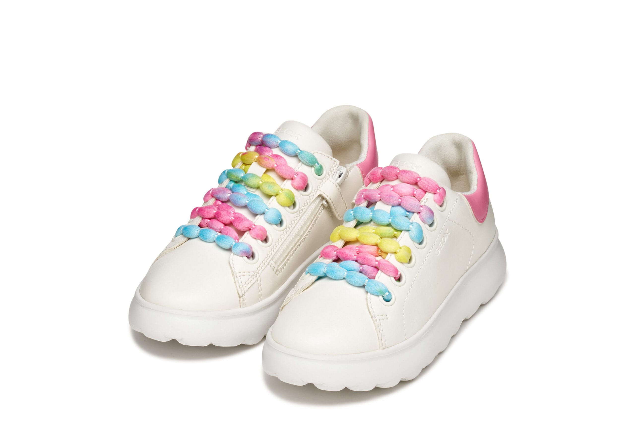Geox Ανατομικό Sneaker Για Κορίτσι Λευκό/Ρόζ Με Πολύχρωμα Κορδόνια - Image 6