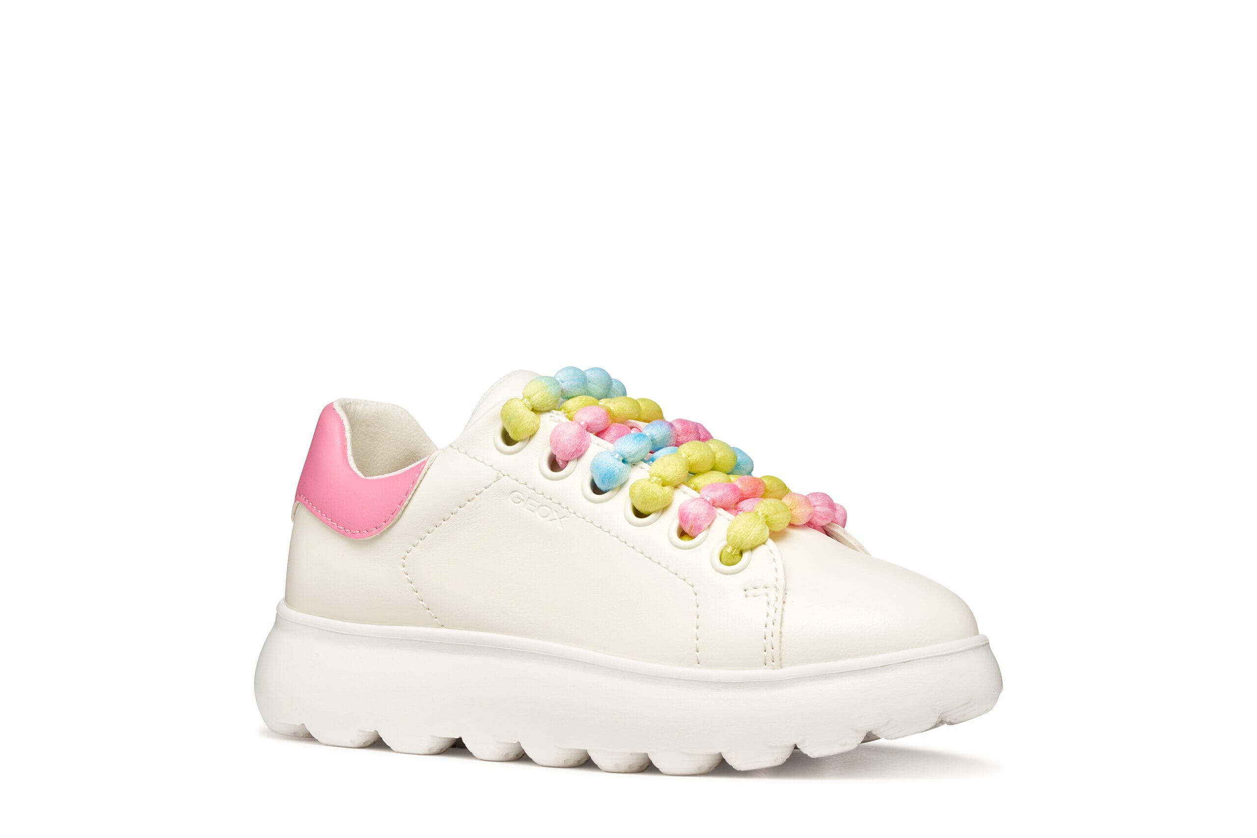 Geox Ανατομικό Sneaker Για Κορίτσι Λευκό/Ρόζ Με Πολύχρωμα Κορδόνια - Image 2