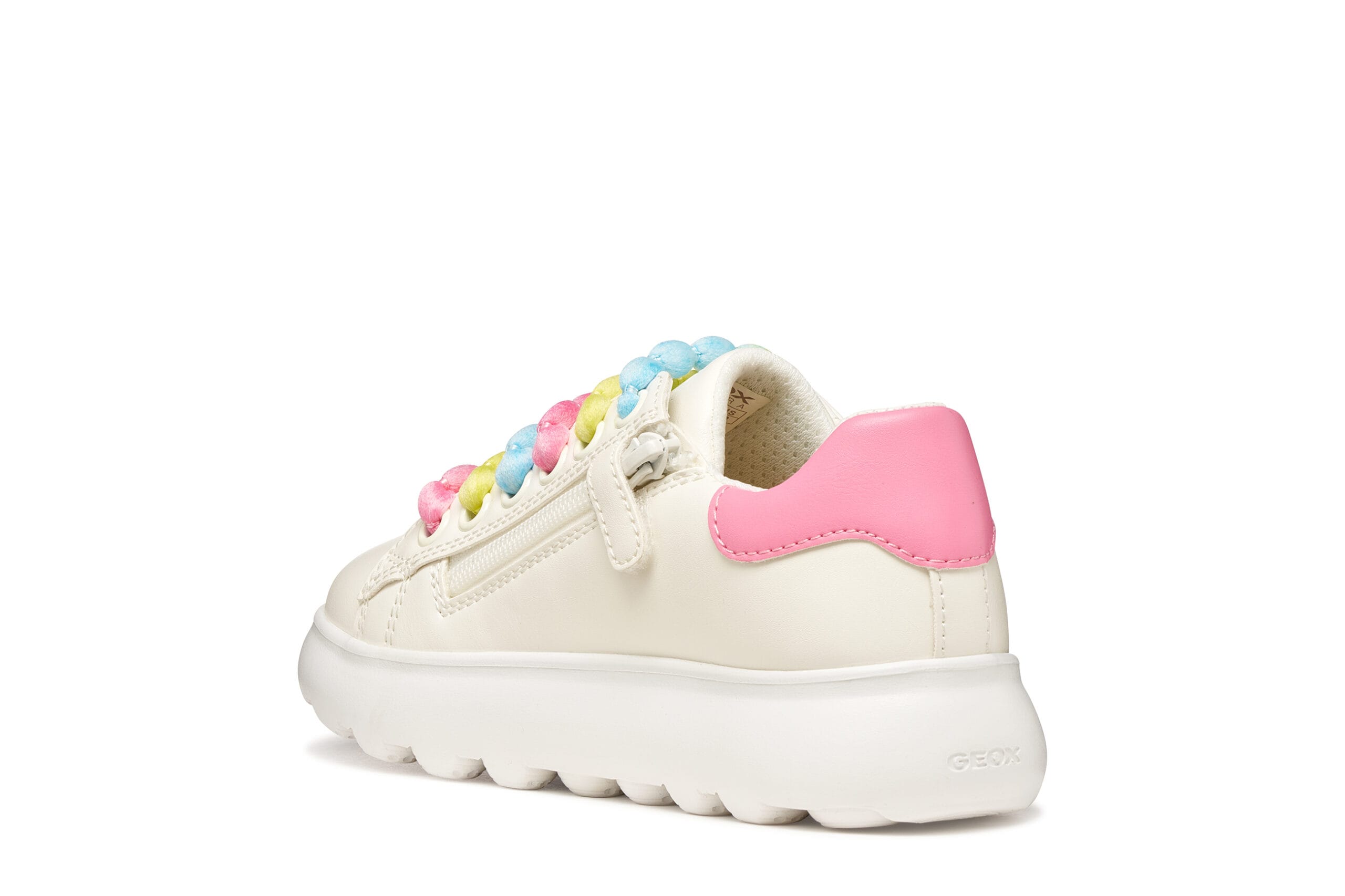 Geox Ανατομικό Sneaker Για Κορίτσι Λευκό/Ρόζ Με Πολύχρωμα Κορδόνια - Image 5