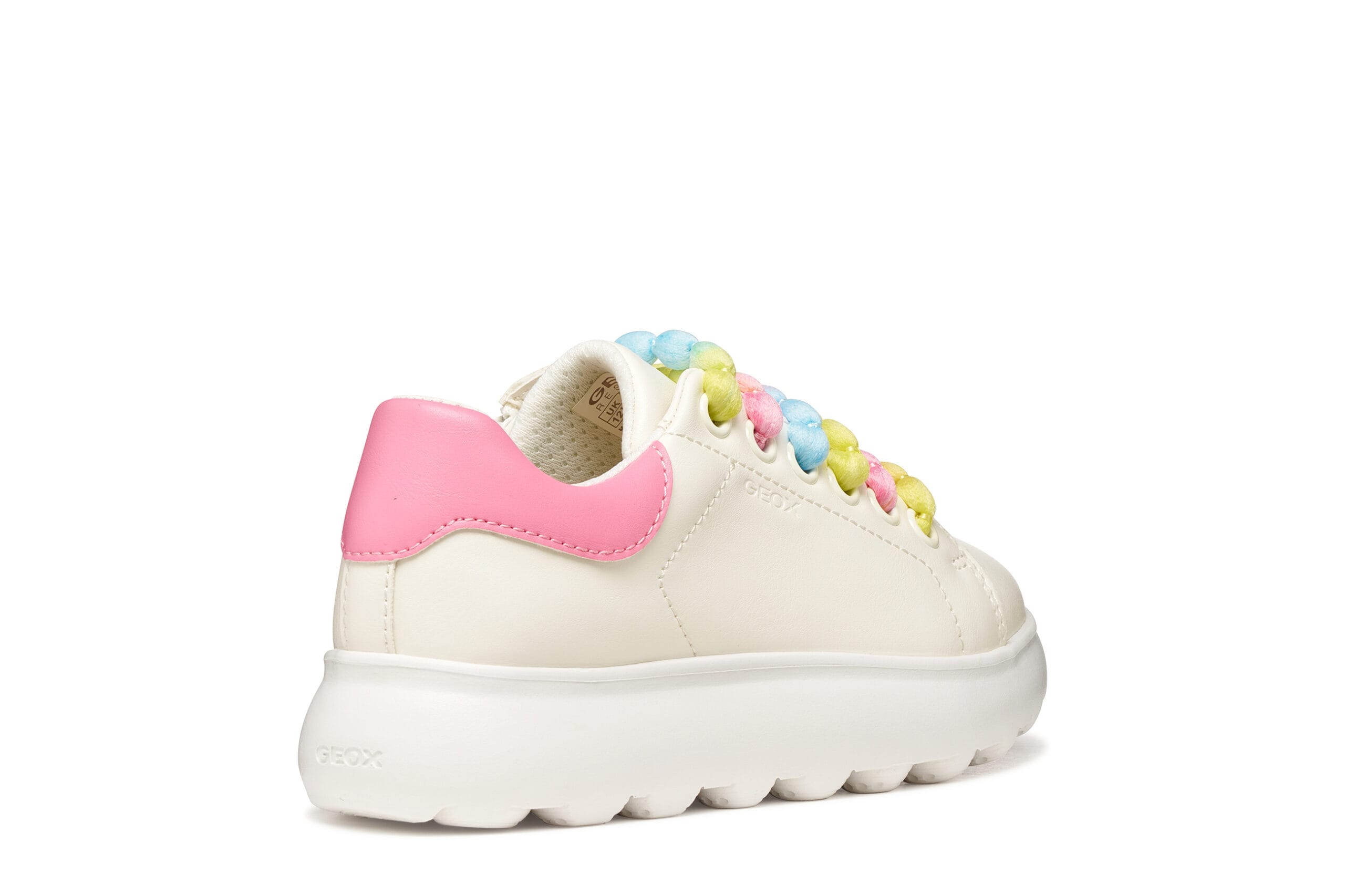 Geox Ανατομικό Sneaker Για Κορίτσι Λευκό/Ρόζ Με Πολύχρωμα Κορδόνια - Image 4