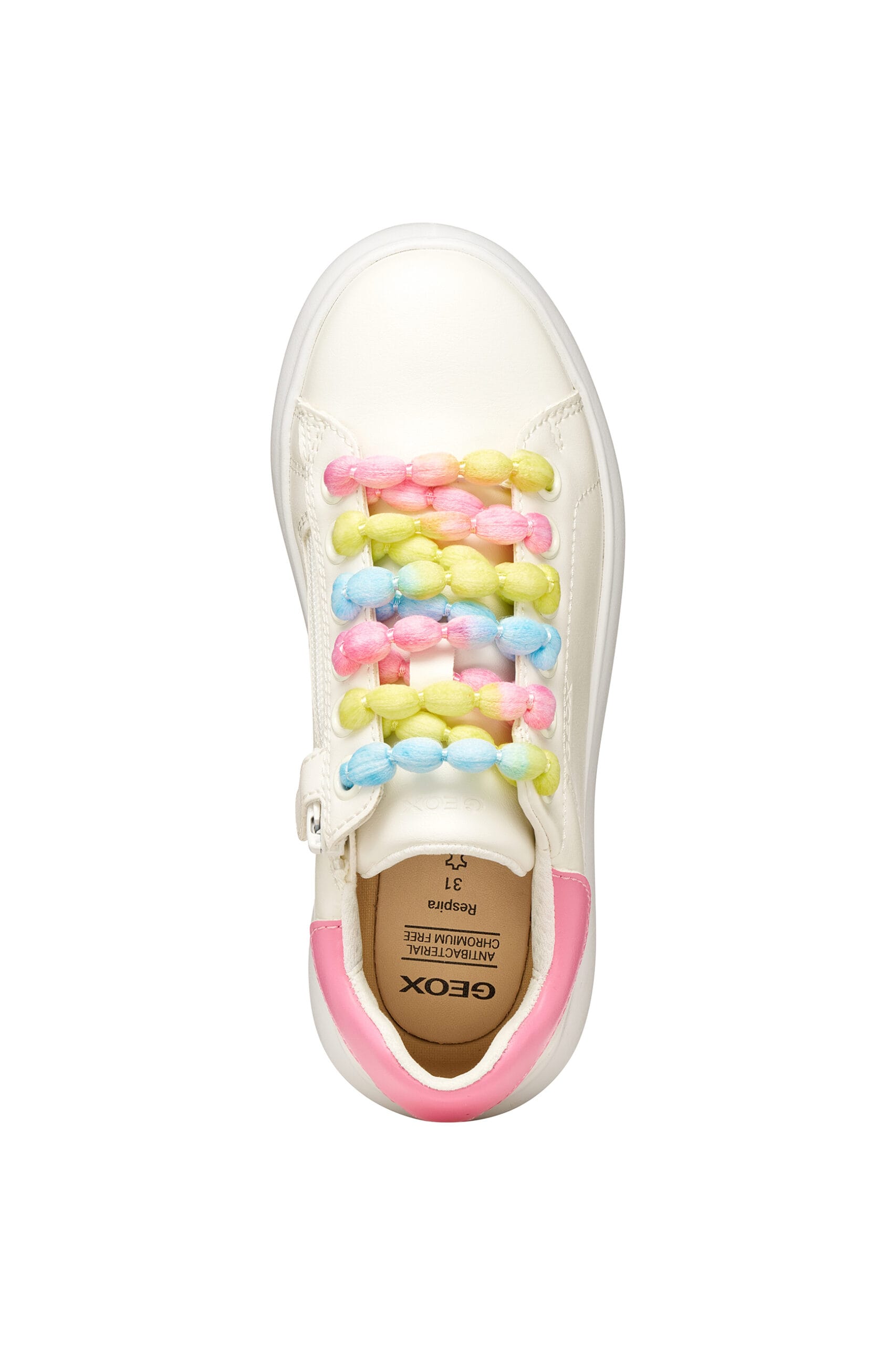 Geox Ανατομικό Sneaker Για Κορίτσι Λευκό/Ρόζ Με Πολύχρωμα Κορδόνια - Image 8