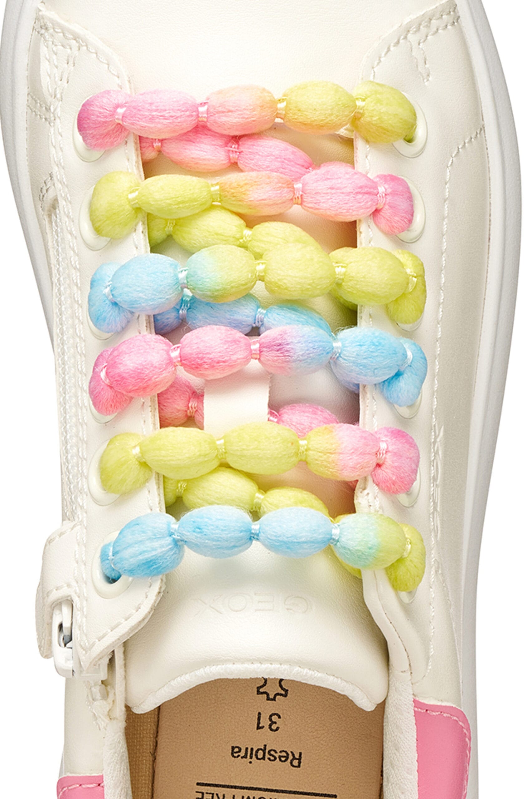 Geox Ανατομικό Sneaker Για Κορίτσι Λευκό/Ρόζ Με Πολύχρωμα Κορδόνια - Image 9