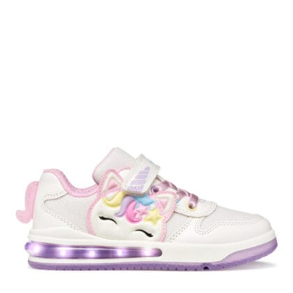 Geox Ανατομικό Sneaker Για Κορίτσι Λευκό Με Μονόκερο Και Φωτάκια
