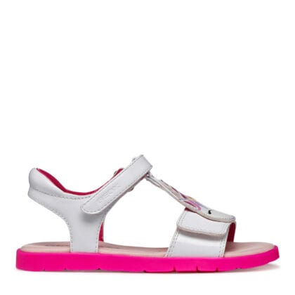 Geox Ανατομικό Πέδιλο Για Κορίτσι Λευκό Με Φούξια Σόλα Και Μονόκερο
