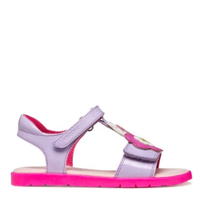 Geox Ανατομικό Πέδιλο Για Κορίτσι Λιλά Με Φούξια Σόλα Και Λουλούδι
