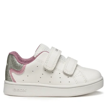 Geox Παιδικά Ανατομικά Sneaker Για Κορίτσια Λευκό Με Ρόζ Glitter