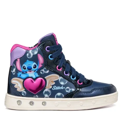 Geox Παιδικά Ανατομικά Μποτάκια Για Κορίτσι Stitch Μπλέ Με Φωτάκια
