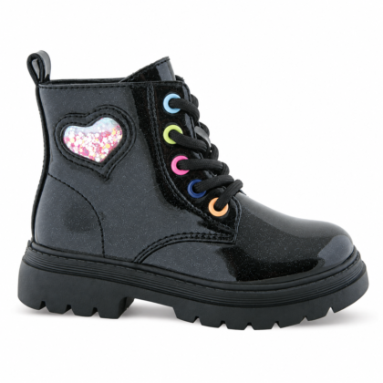 Zak Shoes παιδικά ανατομικά μποτάκια για κορίτσι με glitter και καρδιά μαύρα λουστρίνι