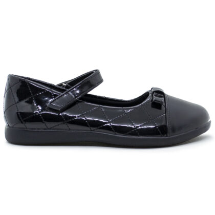 Zak Shoes παιδικές ανατομικές μπαλαρίνες για κορίτσι μαύρες καπιτονέ λουστρίνι με φιογκάκι και σκρατς